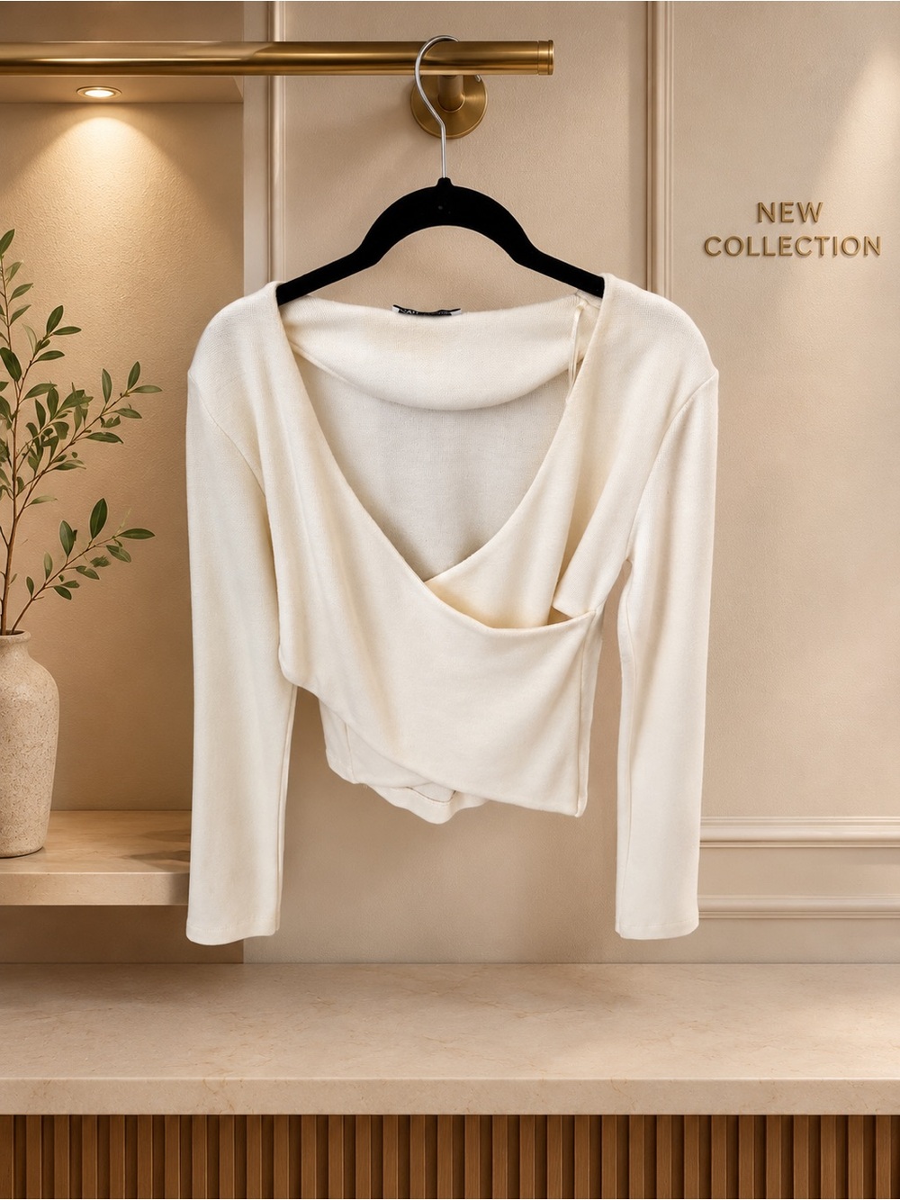Zara Cream Draped Long-Sleeve Top